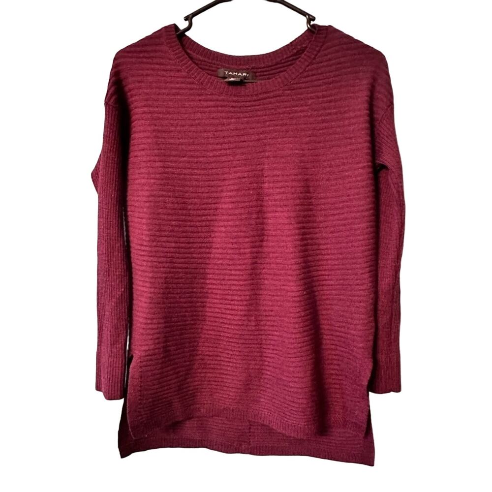Tahari Button up Back Purple Eggplant Sweater Size XS